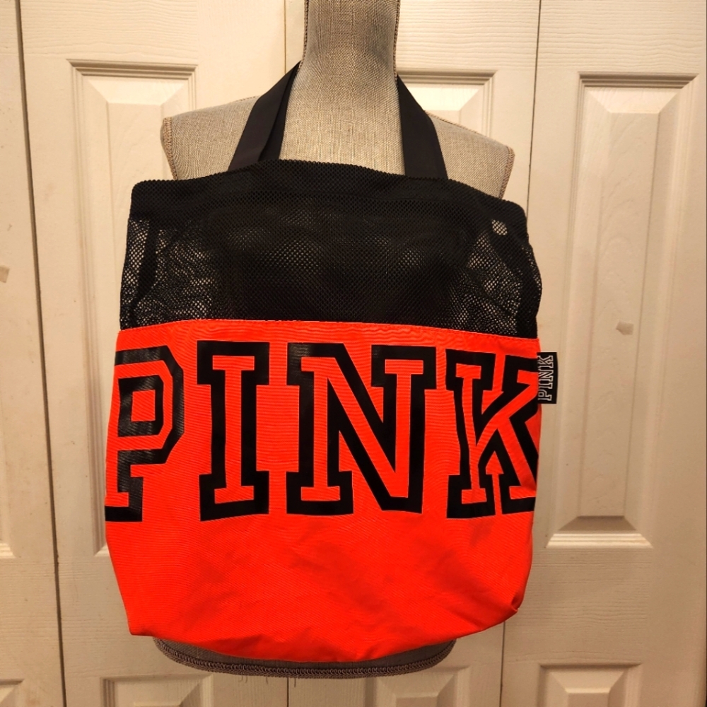 PINK Victoria's Secret Bold Orange and Black Tote